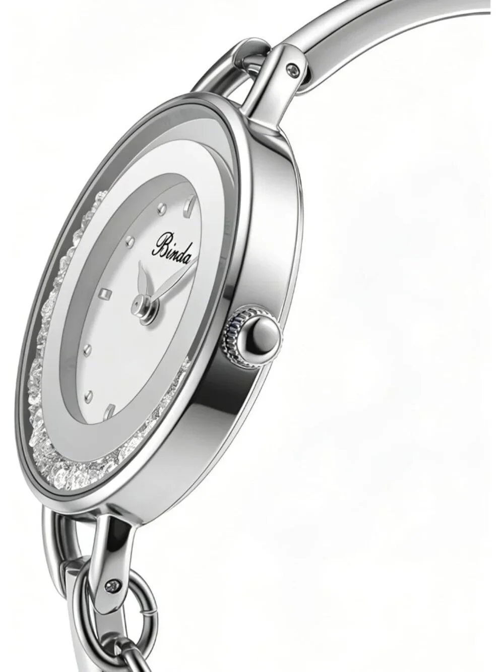 Binda Womens All Silver Quartz Stainless Steel Bracelet Elegant Dial Round Watch
